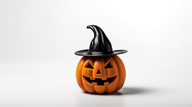 Una calabaza de halloween con un sombrero de bruja encima