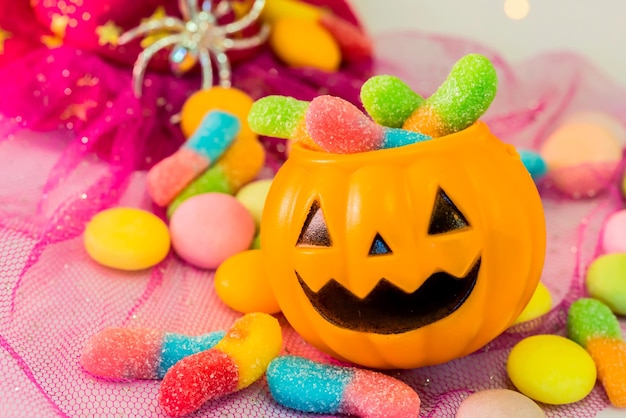 Calabaza de Halloween, truco o trato con dulces