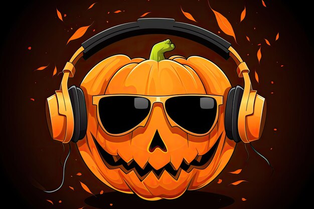 Calabaza Jack o Lantern de Halloween con gafas refrescantes y auriculares