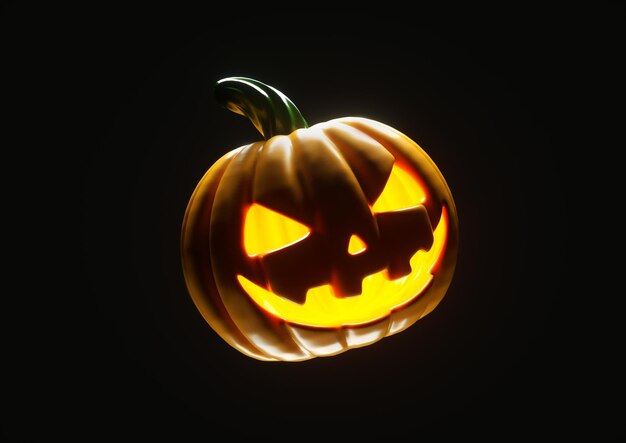 Calabaza de miedo amarilla de halloween con render 3d de ojos claros