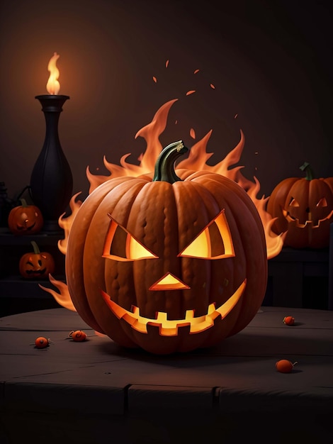 Calabaza negra de Halloween en llamas