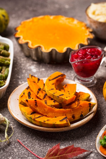 Calabaza a la plancha. Comida del día de acción de gracias