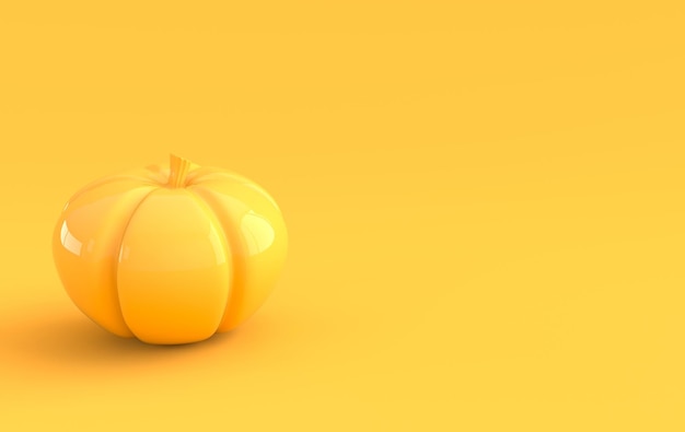 Calabaza de procesamiento 3D sobre fondo amarillo. Calabaza de decoración navideña para celebración de evento de halloween