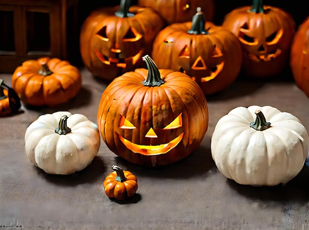 Calabaza realista Tema de Halloween con colores neutros Iluminación cálida Ambiente acogedor muy detallado Un restaurante sin nadie posibilidad remota IA generativa generada