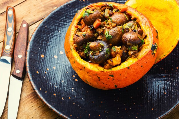 Calabaza rellena de champiñones