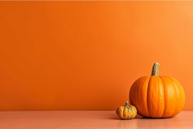 Calabaza sobre fondo naranja con espacio de copia concepto de Halloween o Acción de Gracias