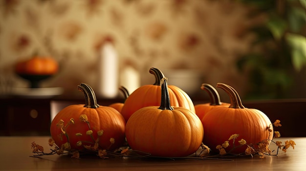 Calabaza sobre una superficie en un comedor antiguo.