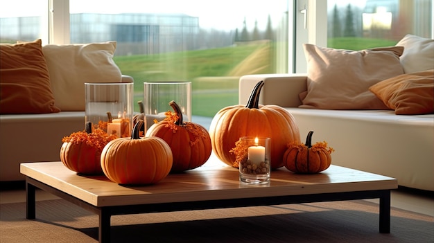 calabaza sobre una superficie en una sala de estar moderna