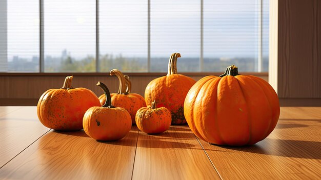 Calabaza sobre una superficie en una sala moderna.