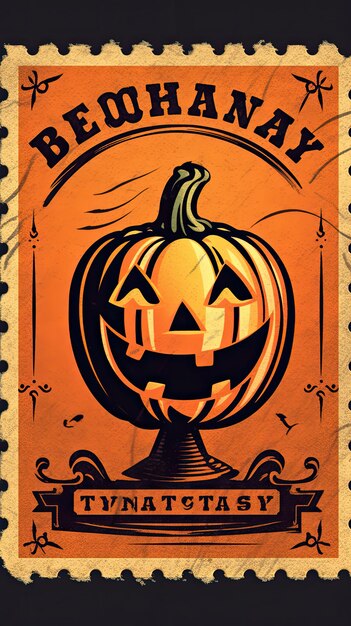 Foto calabaza sonriente lindo sello postal retro vintage 1930 halloweens pintura ilustración escaneo cartel