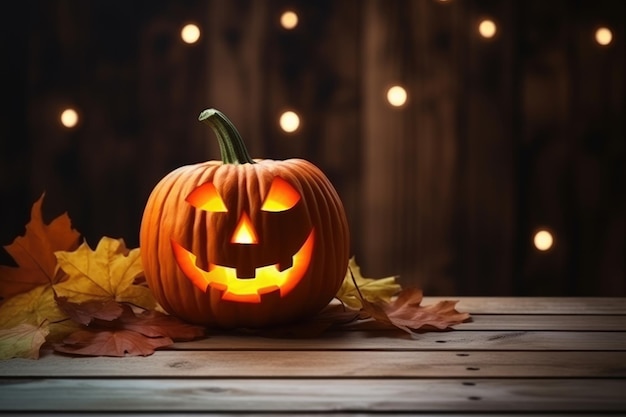 Calabaza tallada de Halloween sonriendo en la noche