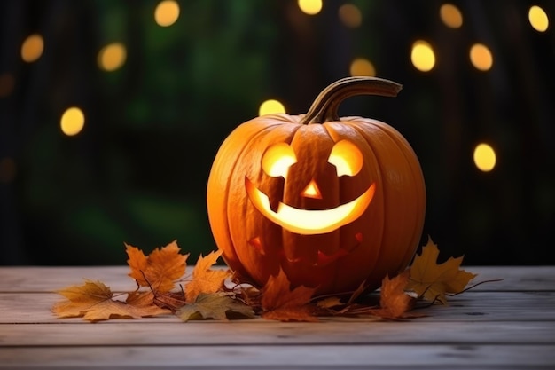 Calabaza tallada de Halloween sonriendo en la noche