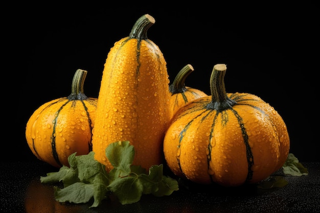 calabaza vegetal en un fondo negro aislado