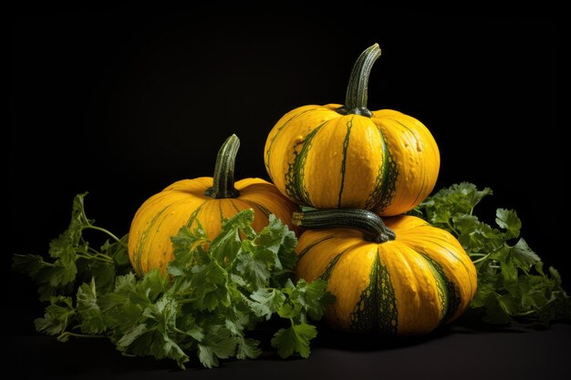 calabaza vegetal en un fondo negro aislado