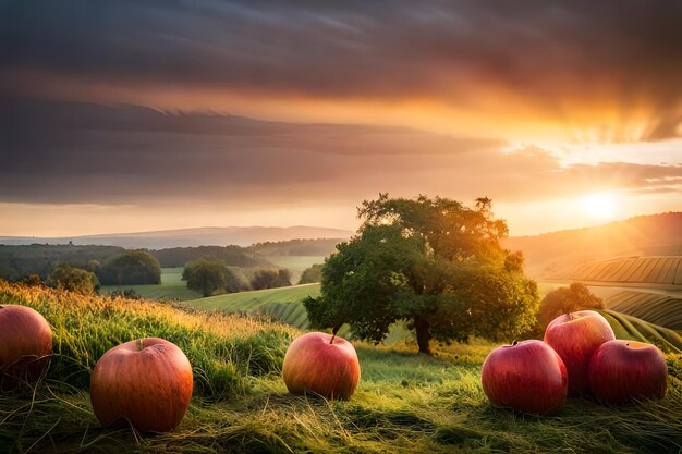 calabazas en un campo al atardecer