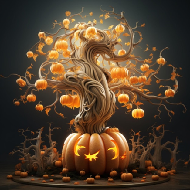 Calabazas En Cementerio Fondo De Halloween Ilustración 3d