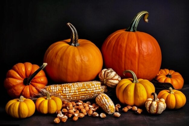 calabazas y especias sobre un fondo gris