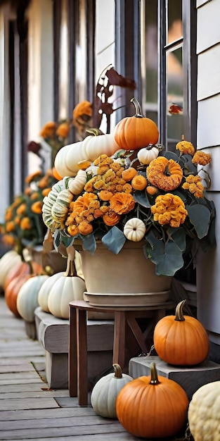 Calabazas con flores en el interior