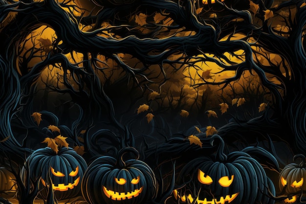 Calabazas de Halloween en el bosque oscuro