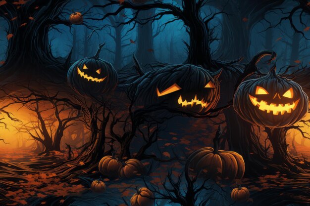 Calabazas de Halloween en el bosque