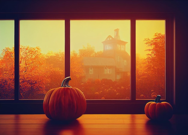 Calabazas de Halloween encima de una mesa de madera