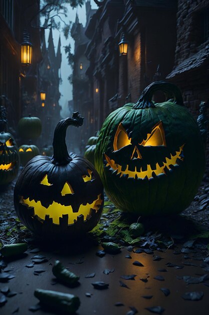 calabazas de Halloween goblins y adornos de Halloween IA generativa