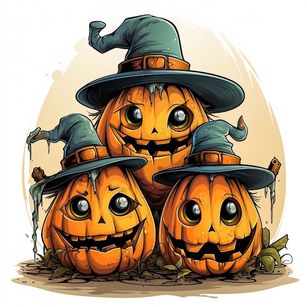 Calabazas de Halloween Jack O Lantern con sombrero de bruja y velas encendidas