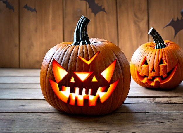 Foto calabazas de halloween a la luz de las velas