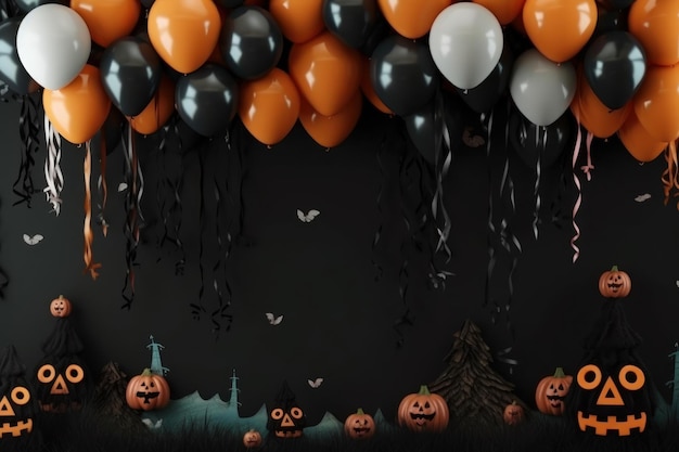 calabazas de halloween con murciélagos y murciélagas en un fondo negro.