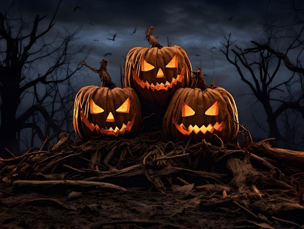 Las calabazas de Halloween en la noche misteriosa