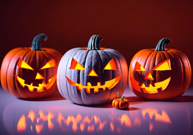 Calabazas de Halloween sobre un fondo oscuro Jack o linternas