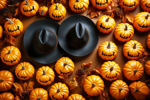 Las calabazas de Halloween y los sombreros de bruja