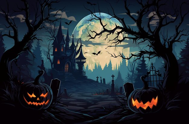 Las calabazas de Halloween son el papel tapiz de la noche de terror oscuro.