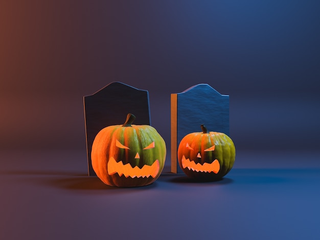 Calabazas de Halloween con tumbas