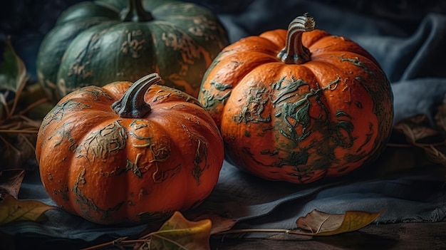 Calabazas con hojas de otoño IA generativa