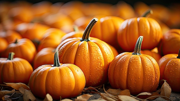 Calabazas y hojas de otoño