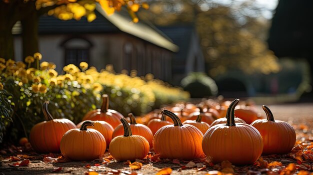 Calabazas y hojas de otoño