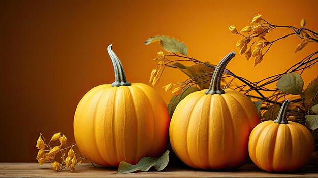 Calabazas y hojas de otoño