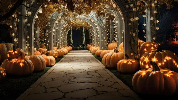 Foto las calabazas iluminadas por la luna crean un ambiente de otro mundo