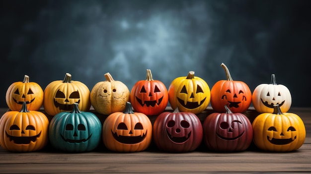 calabazas en una mesa de madera con humo saliendo de ellas.