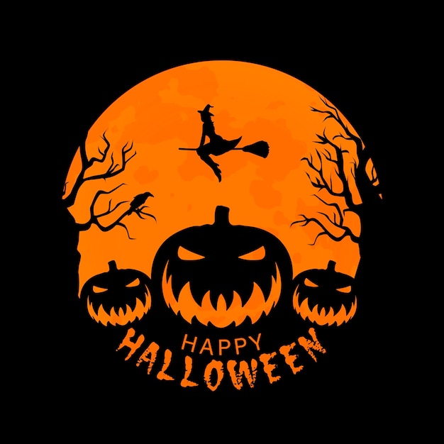 Calabazas de miedo de Halloween contra el telón de fondo de una gran luna