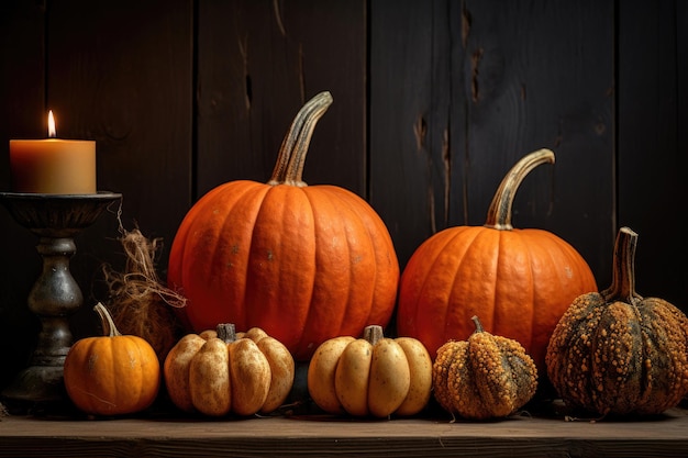 Calabazas de otoño como decoración de Acción de Gracias