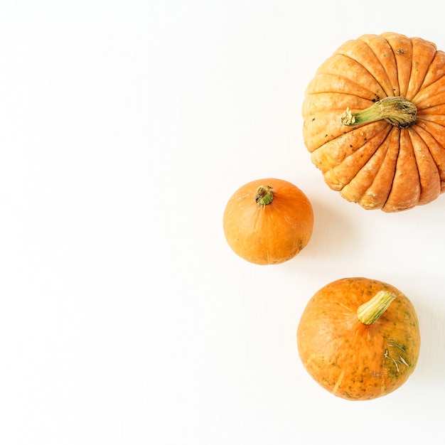 Calabazas en superficie blanca