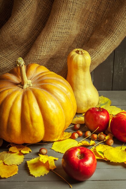 Calabazas en tablero de madera