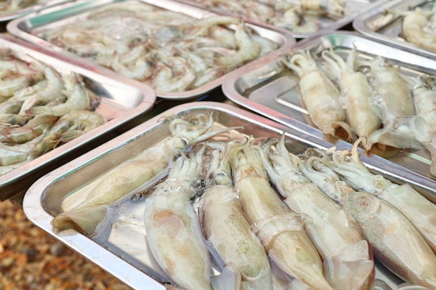 Calamares frescos en el mercado