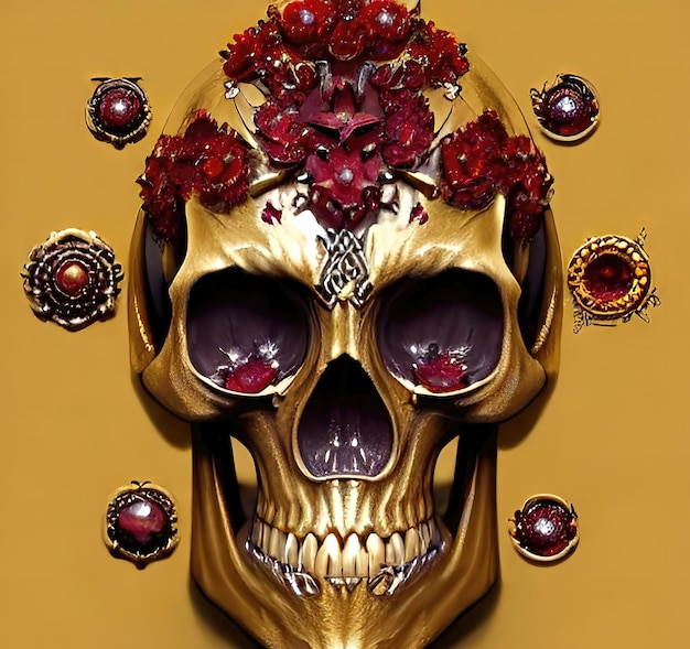 Foto calavera adornada de oro y metal para halloweenxa