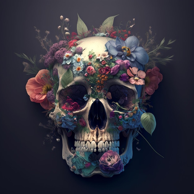 Calavera Amor y Flores Día de Muertos