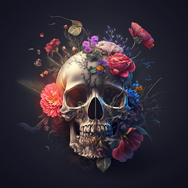 Calavera Amor y Flores Día de Muertos