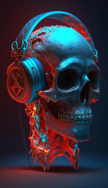 Una calavera con auriculares