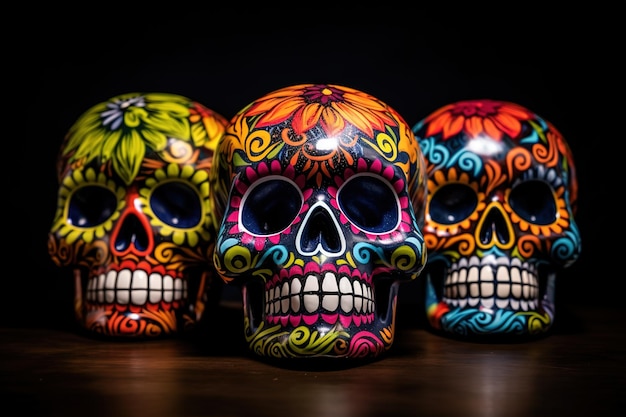 Calavera de Azúcar para el Día de Muertos Mexicano con adornos